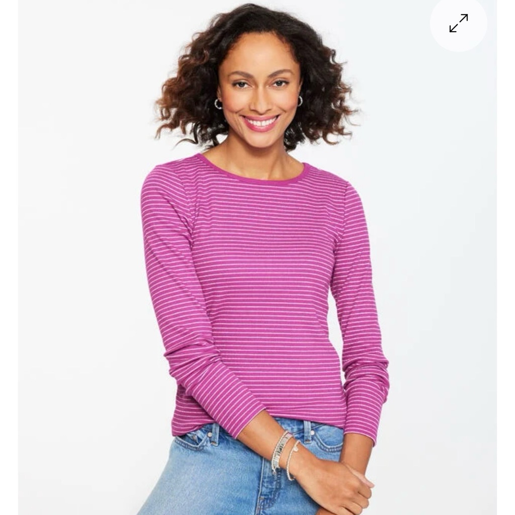 Talbots Petite Medium Long Sleeve Crew Neck Twinkle Stripe Nwt